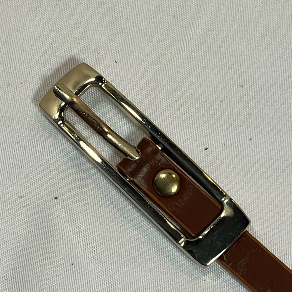 Thin brown belt with gold buckle & embellishments